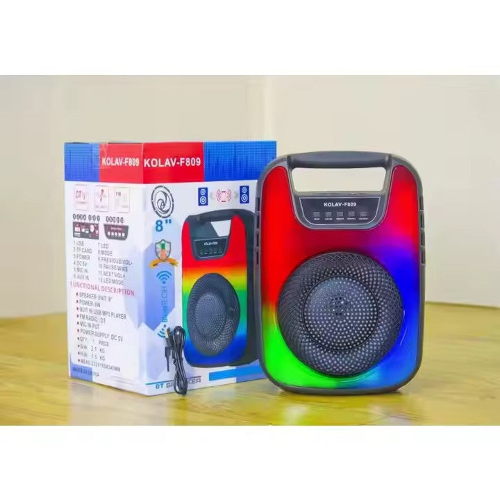 Boxă Portabilă KOLAV K-F809 cu Bluetooth, USB, FM, TWS, LED și Baterie 1800mAh – Sunet Puternic pentru Karaoke și Petreceri